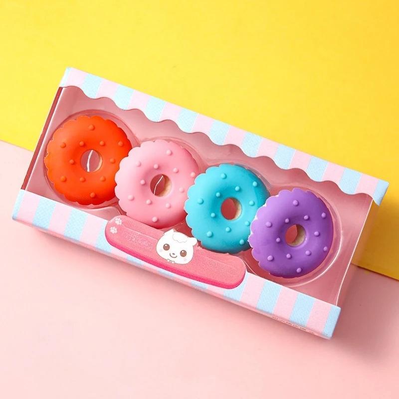 4pcs Yummy Dessert Erasers Set Mini Lollipop Icecream Popsicle Donuts Rubber Pencil Eraser for Kids School Student Award
