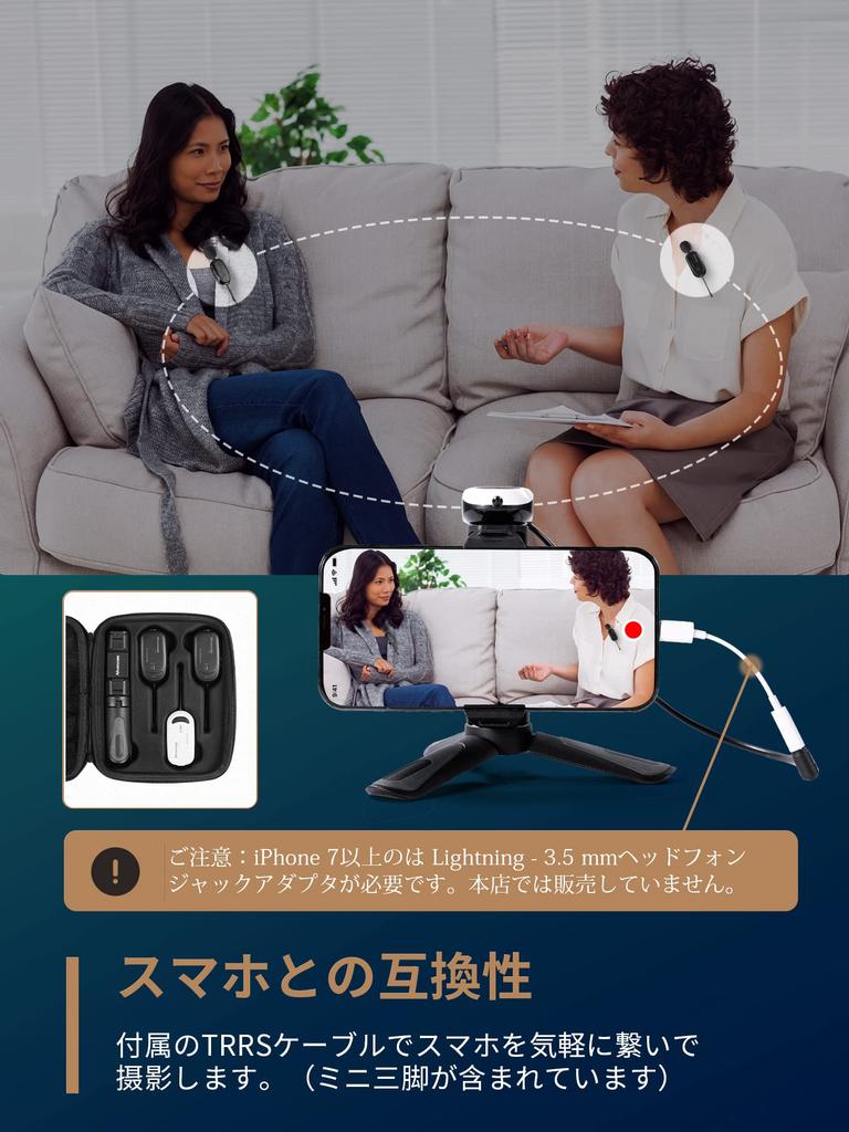 Alvoxcon TG320PRO Wireless Microphone Compatible with Smartphones and SLR External for Includes Smartphone Stand and Storage Japanese Instruction