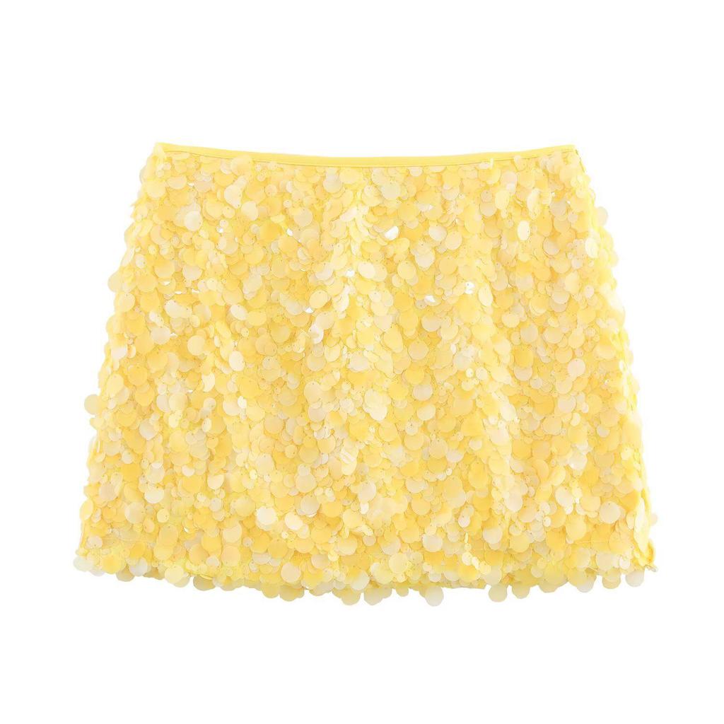 2025 European Style Women's Solid Color Sequin Mini Skirt
