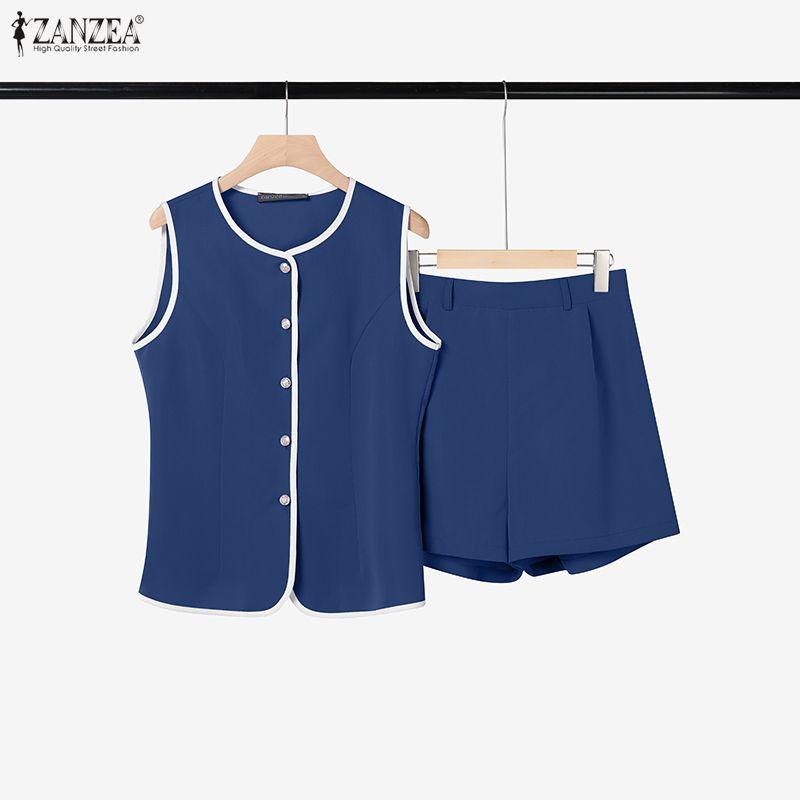 ZANZEA Women Sleeveless Vest Tops and Shorts Summer Two Piece Suit Sets