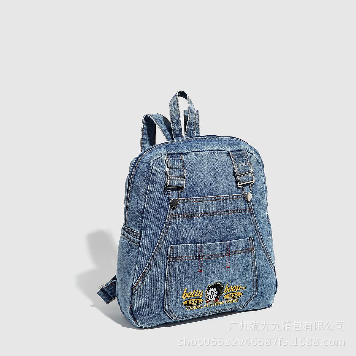 New Denim Backpack Korean Version Large Capacity Washed Denim Trendy Men s and Women s College Student Backpack Casual Bag