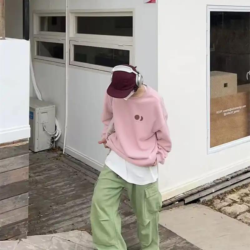 

Чоловічий одяг Толстовки з принтом Круглий виріз Повсякденні Осінь Зима Нові Флісові Вільні Модні З довгим рукавом Вінтажні Світшоти L рожевий