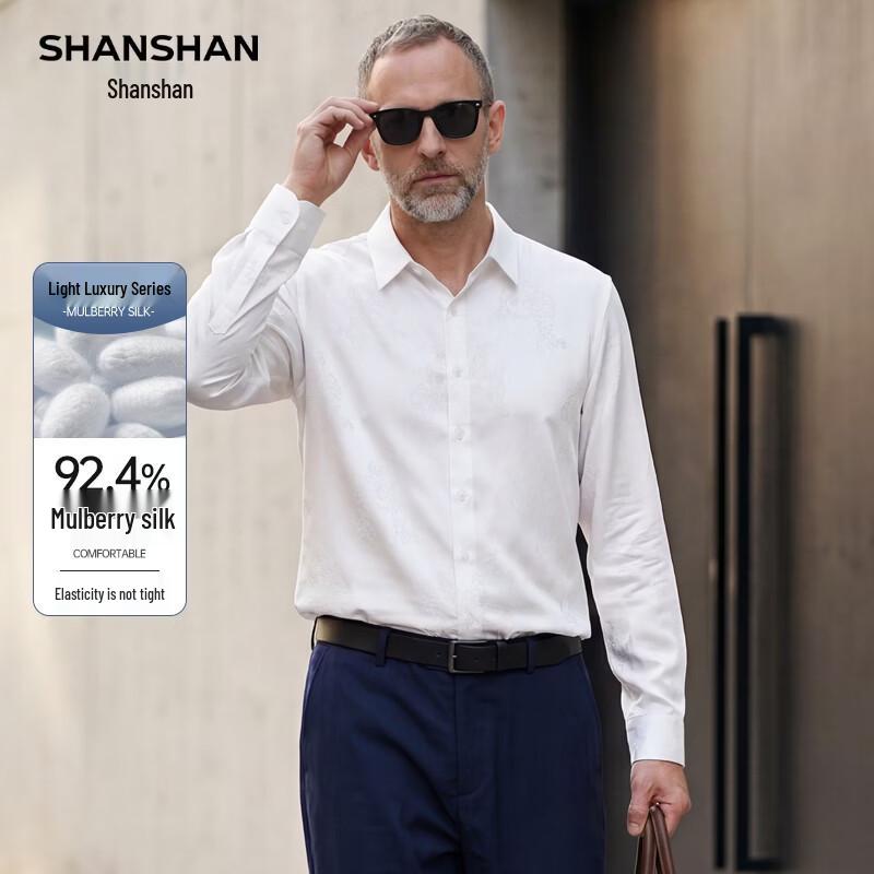 SHANSHAN Men s Printed Mulberry Silk Blend Long Sleeve Shirt S