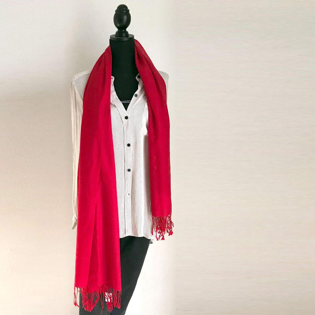 Silk and Wool Plain Stole for Women [NEW COLORS] (Real Red)