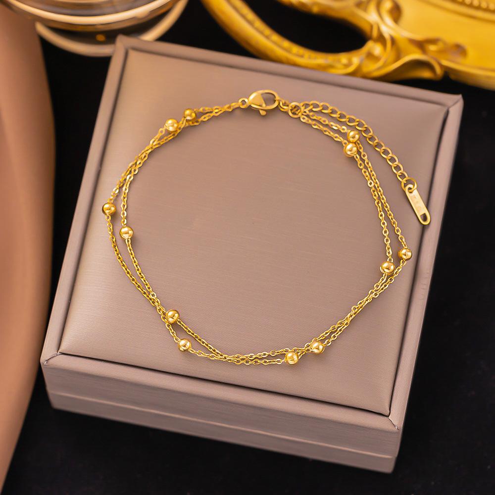 316L Stainless steel ball chain anklet Ladies simple layered thin beaded anklet Zircon wholesale