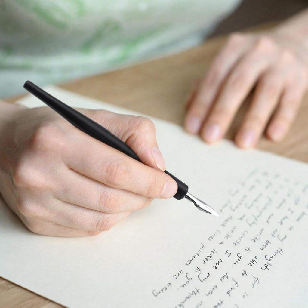 Quacc Comic Dip Pen Set, 2 Pen Holders and 10 Replacement Nibs, Wooden Calligraphy Holder with 5 Different Stainless Steel Nib for Writing, Painting,