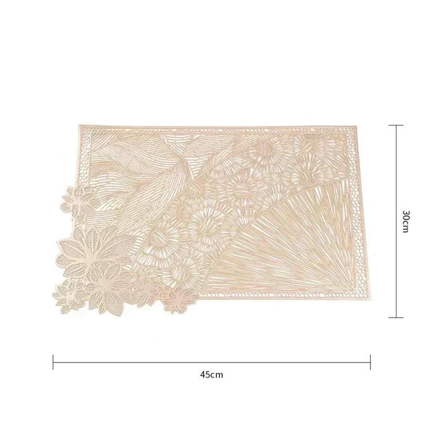 Rectangular Hollow Flower And Leaf Pattern PVC Dining Mat Light Luxury Home Kitchen And Restaurant Tabletop Decoration Products