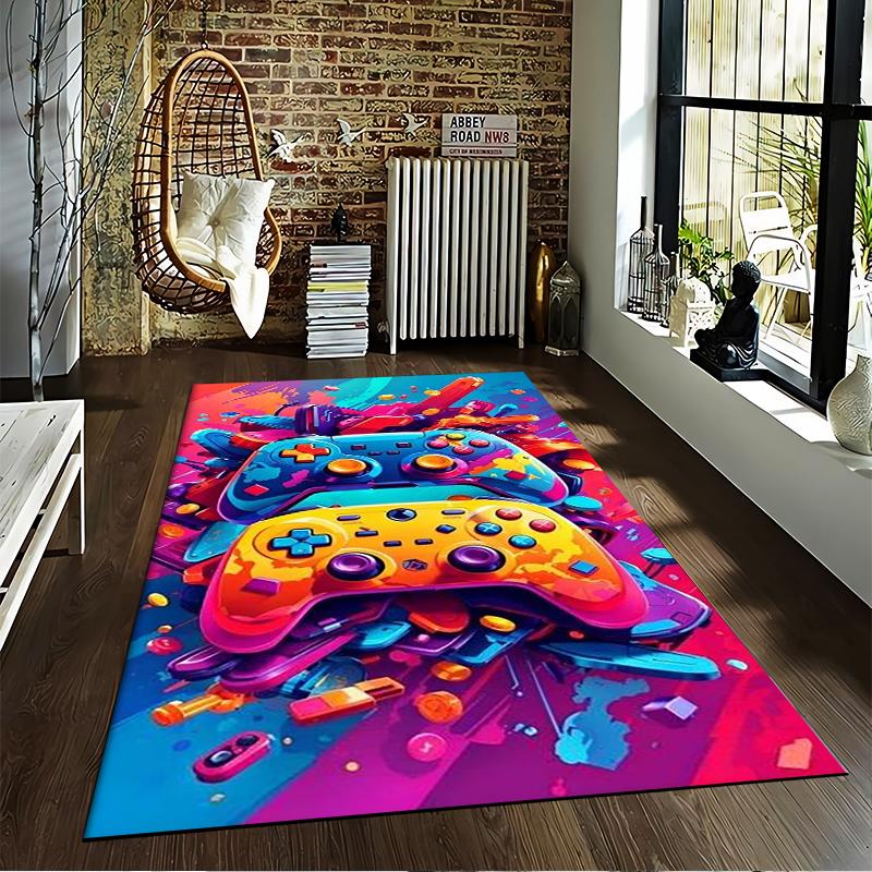Colorful Gaming Controllers Carpet with Vibrant Abstract Design Suitable for Use As an Anti-slip for Living Room Bedroom Sofas