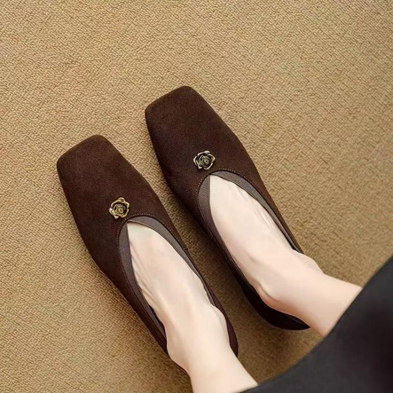 Women Flower High Heels Square Toe Suede Shoes 2025 Brand Trend New Elegant Office Shoes Casual Walking Pumps Zapatillas Mujer
