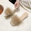 Fairy Wind Beautiful Hair Cool Slippers Female Summer Wear 2025 New Internet Celebrity Fashion Crystal Thick High Heel One-word Drag