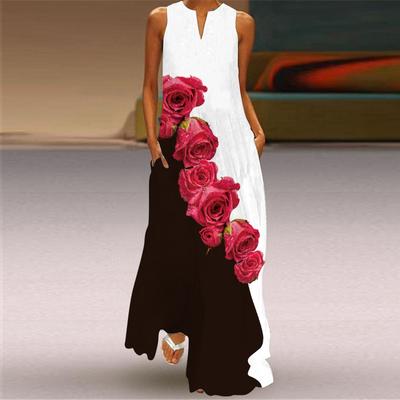 Moda damă vară primăvară imprimeu floral fără mâneci cu decolteu în V rochii casual largi