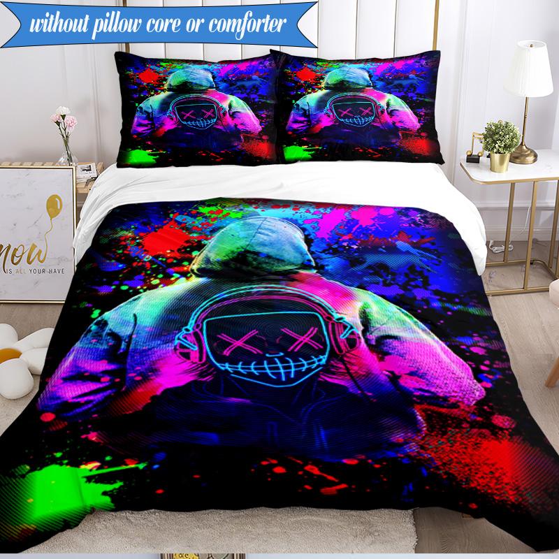 3PCS Cyberpunk Gaming Neon Bedding Set,Including 1pc Duvet Cover And 2pcs Pillowcases Perfect for Bedroom, Dormitory, Fan Christmas gift