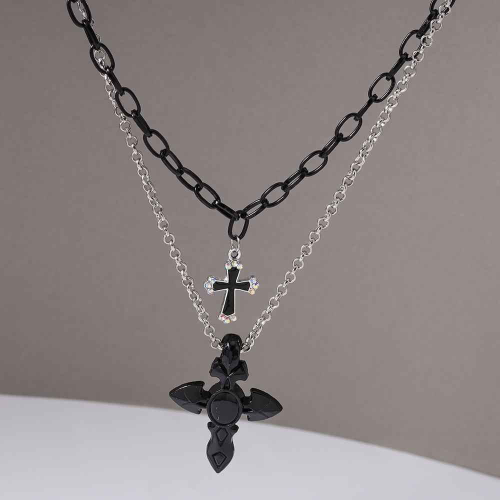 Fashion Multi-layer Cross Pendant Necklaces for Women Men Metal Steampunk Choker Necklace Hip Hop Jewelry Gifts