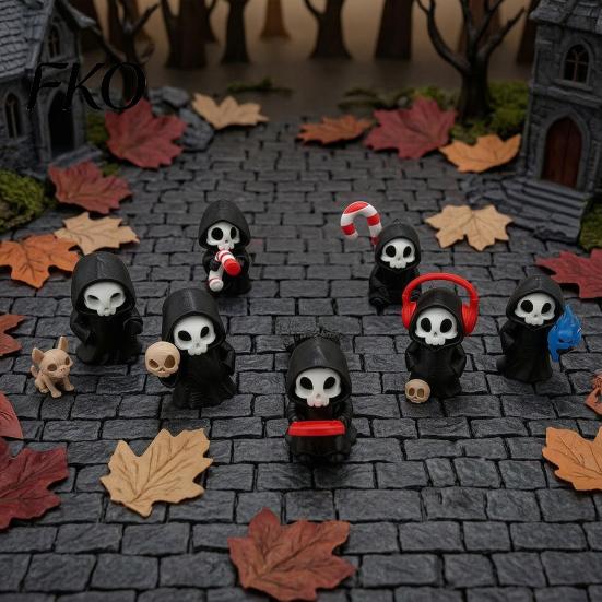 Three-dimensional Texture Statue Mini Grim Reaper Statue, 3D Printed Halloween Skull Detailed Model Figurine for Tabletop, Desk, Shelf Home