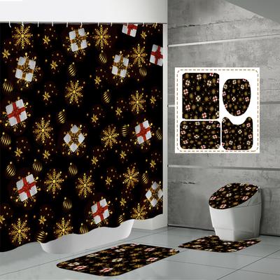 4 STÜCKE Duschvorhangsets Mit Duschvorhang Und Teppichen Toilettendeckelteppich U-Form Matte Und Badematte Badezimmerset Mit 12 Haken