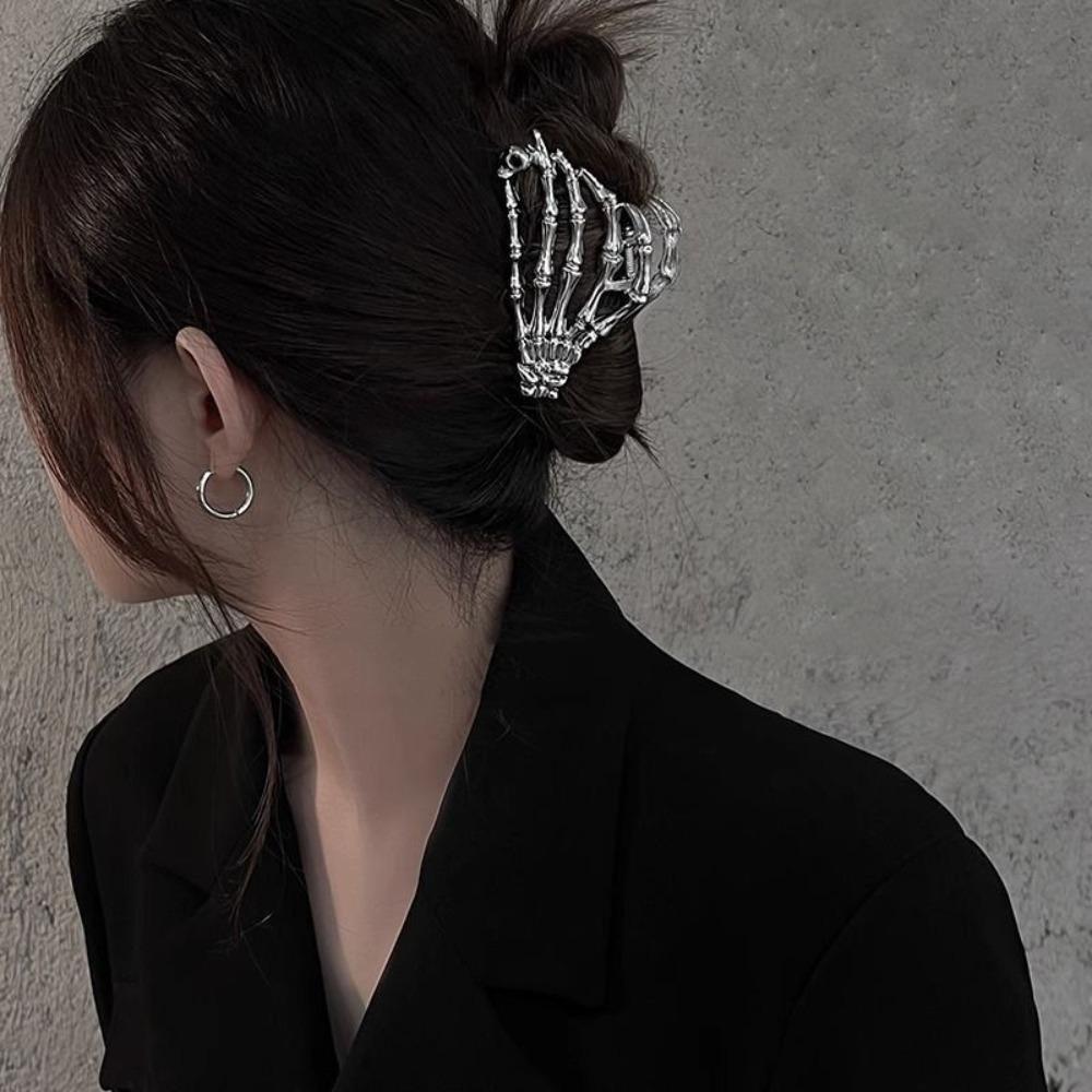 Skull Skeleton Hand Bone Skull Paw Hair Claw Ghost Metal Hair Claw Punk Skeleton Shark Clip  Ladies