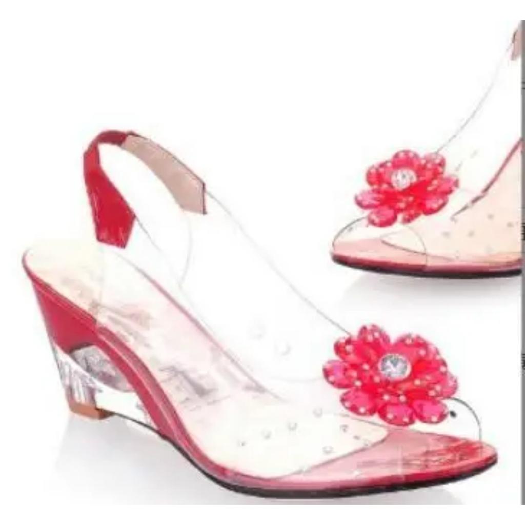 Wedges Sandals Women Summer Sweet Flowers Transparent Open Toe High Heels Sandals Fish Mouth Sandals Plus Size 30-45