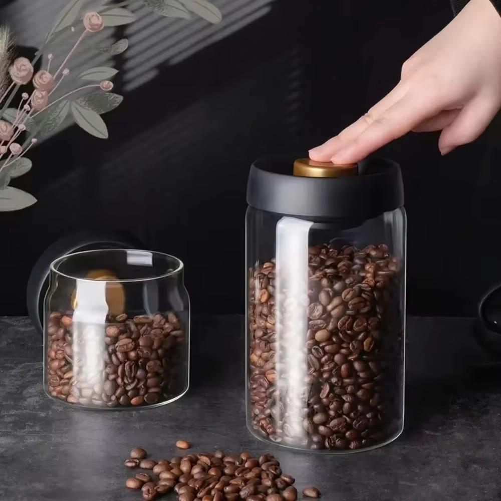 Coffee Beans Vacuum Sealed Borosilicate Glass Tank Moisture Proof Air Extraction Cereals Storage Jar for Kitchen Tea Storage
