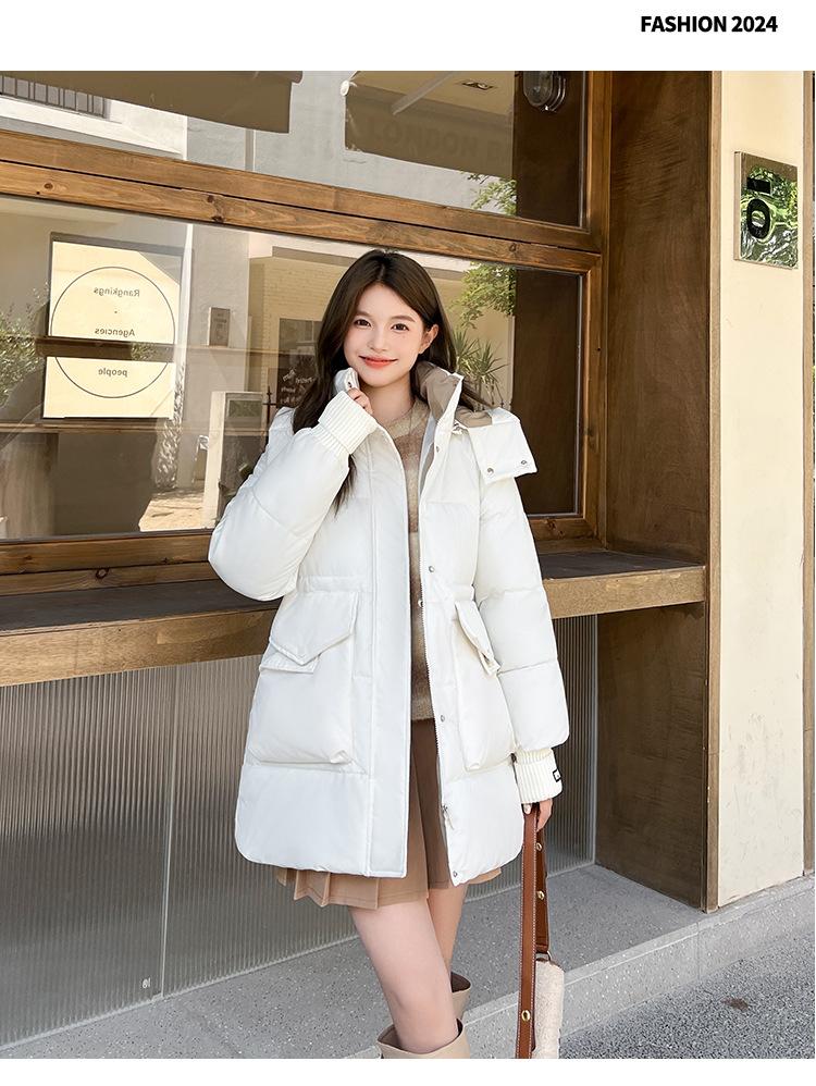 Women’s Short Hooded Windproof Thicken Warm Winter Jacket With Knitted Extension Sleeves