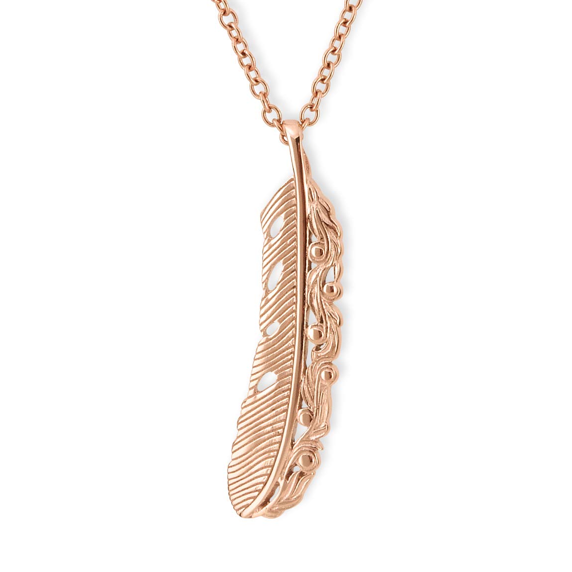 

Hawaiian Jewelry Necklace Stainless Steel Surgical Stainless Steel Rose Gold Feather Wings Watermark Scroll with Azuki Chain 45cm