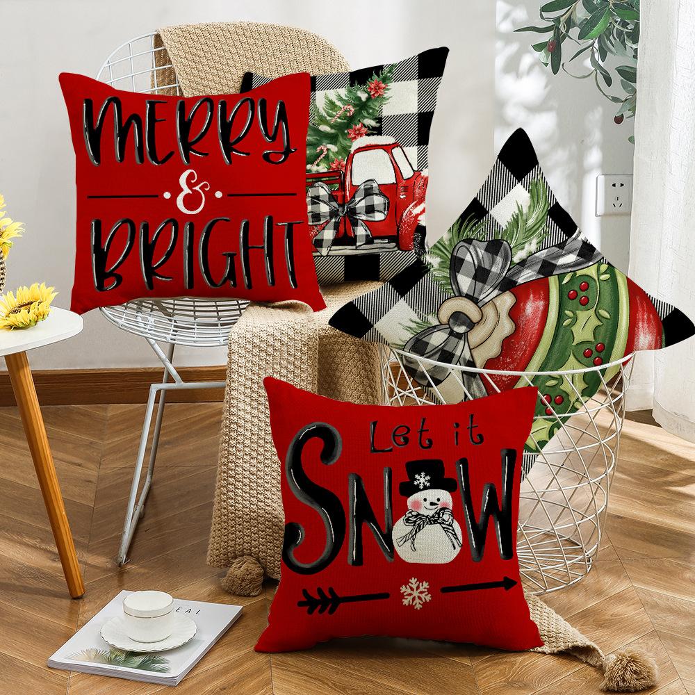 New Red Stripe Holiday Decoration Family Bell Snowman Christmas Sofa Cushion Cover Decorative Cushion