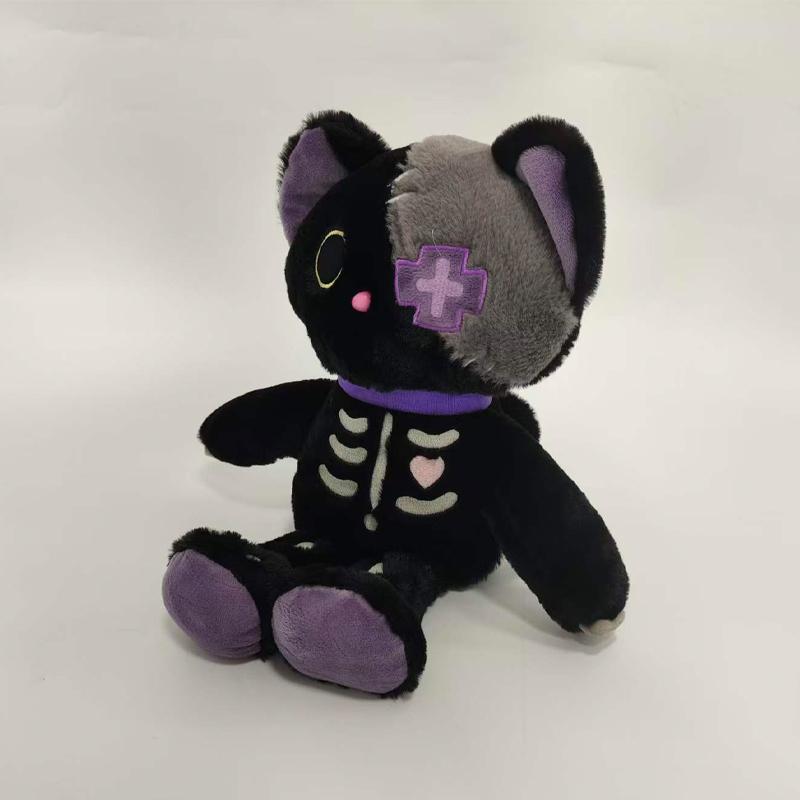 35cm Kawaii Serie Nera Gatto Scheletro Morbido Peluche Animale di Peluche Creativo Soffice Teschio Gotico Gattino per Bambini Regali di Halloween