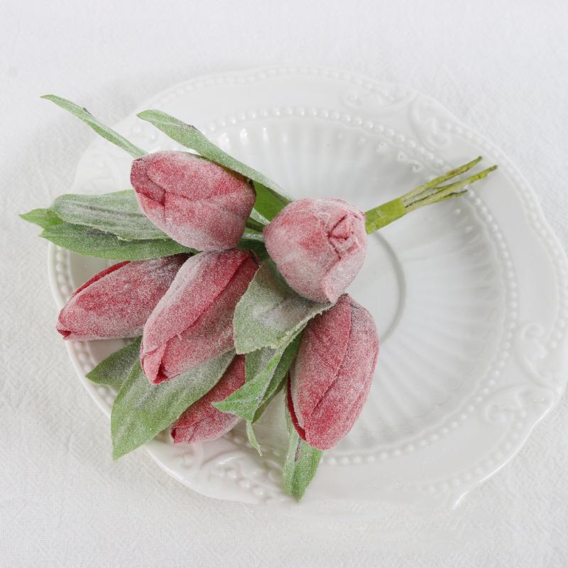 6 sztuk/pęczek Tulipany Symulacji Małe Bukiety, Realistyczne Jasne Prawdziwe Dotykowe Zielone Rośliny Liściaste,