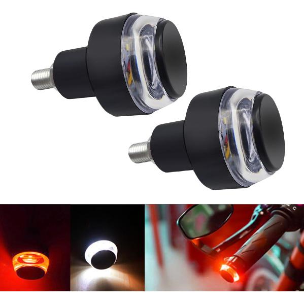 2 PCS Motorcycle Handle Bar End Light Dual Color Turn Signal Light Grip Plug Side Marker Lamp Direction Indicator Lights 12V Daytime Running Lights