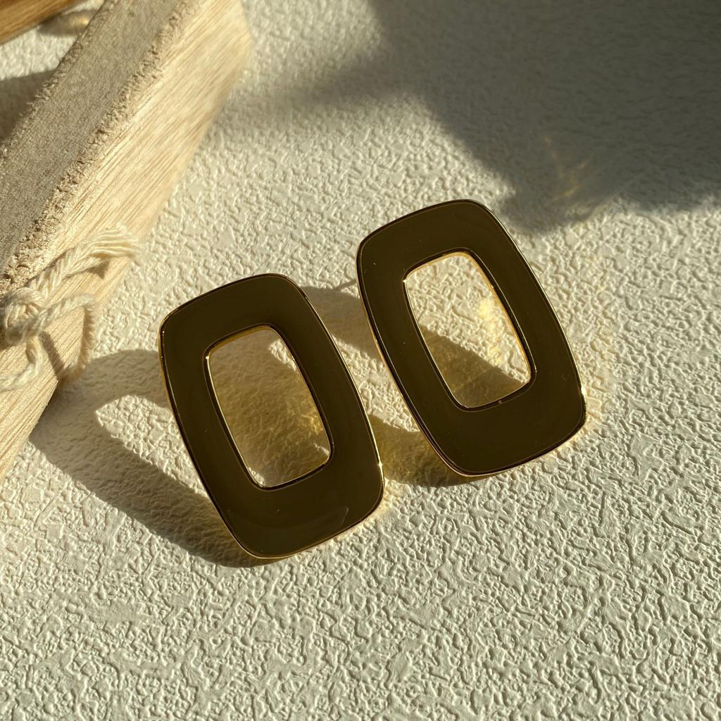 Metal Wind Hollow Geometric Square Drop Glaze Stud Earrings Versatile Earrings Pendant Design Advanced Temperament Earrings