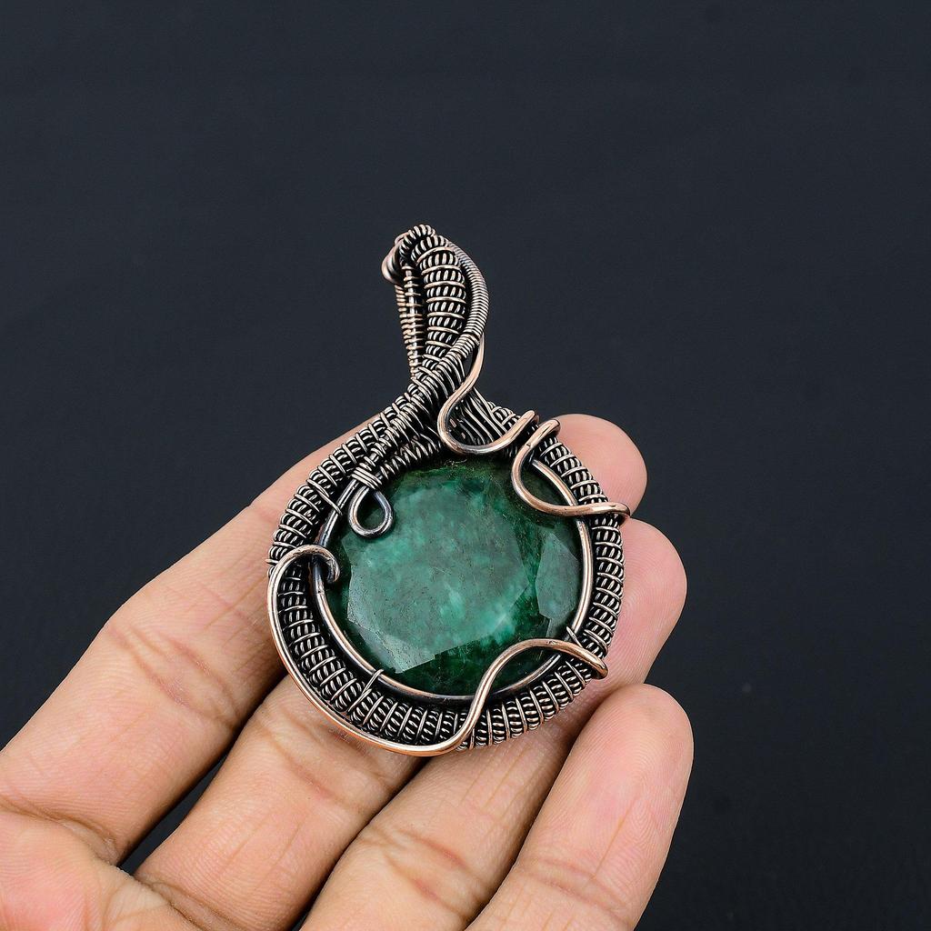 Emerald Pendant, 999 Copper Wire Wrapped Pendant Gemstone Jewelry, Handmade Pendant Amazing Jewelry, Gift For Her