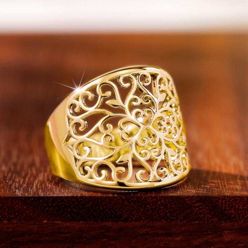Hollow Floral Design Women Rings Metal Silver Color/Gold Color Boho Fancy Female Finger-rings Wide Band Statement Jewelry