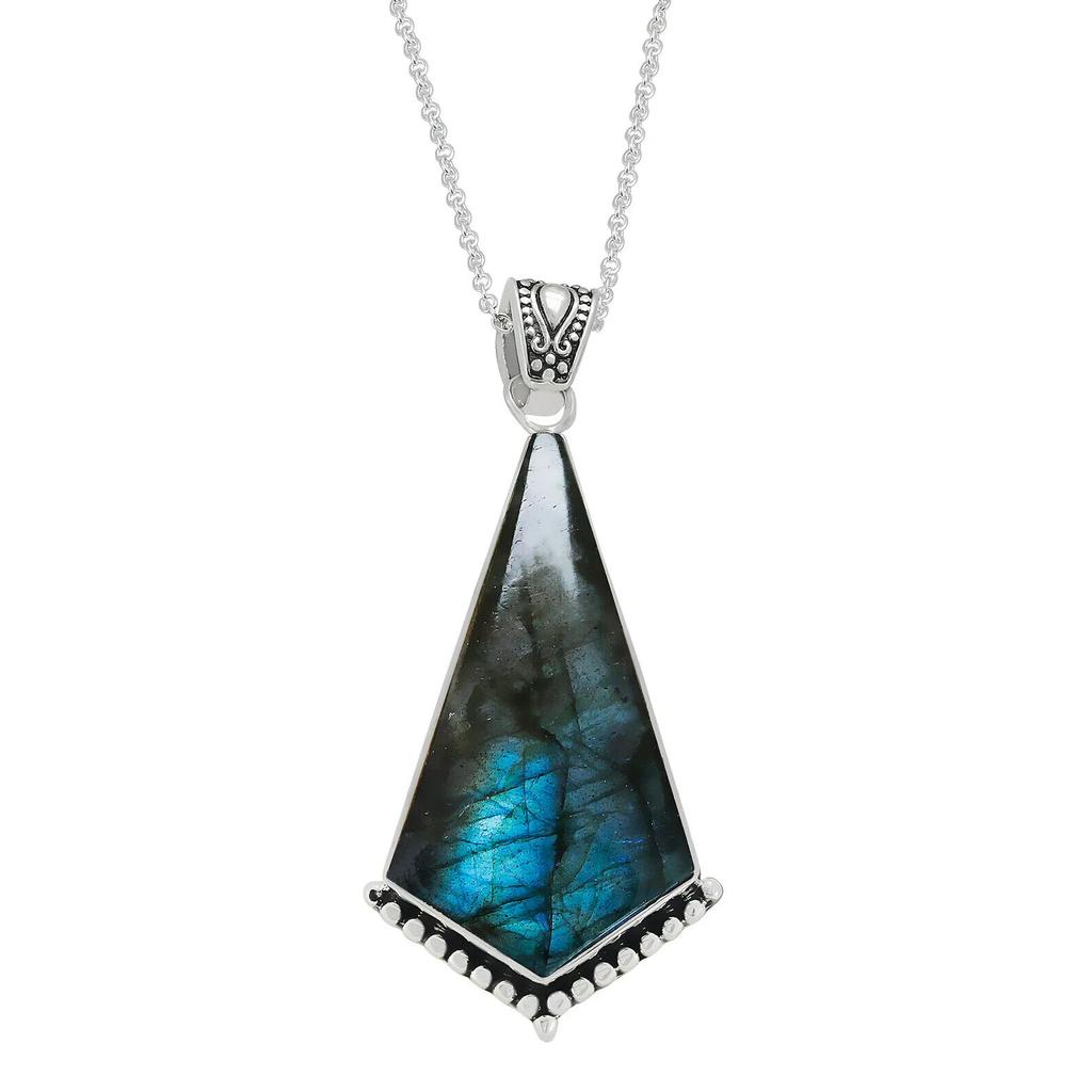 Labradorite Boho Silver Statement Pendant, Sterling Silver Labradorite Pendant