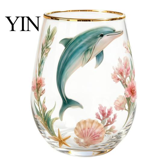 Handbemalter Glasbecher Handbemalter Tumbler, Eiförmig mit Goldrand, Klar Bleifrei Kerzenlicht Dinner Weinbecher für Tee Kaffee Saft Kalt