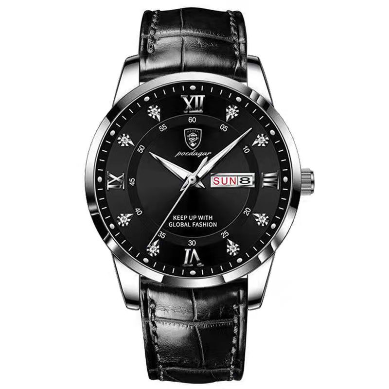 POEDAGAR Casual High Quality Men Watch Waterproof Luminous Leather Original Wristwatch Quartz Business Watches for Men Reloj