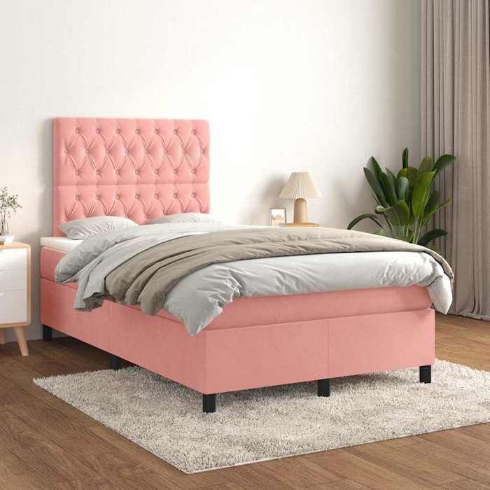 Maison Exclusive - Sommier à lattes de lit avec matelas rose 120x190 cm velours