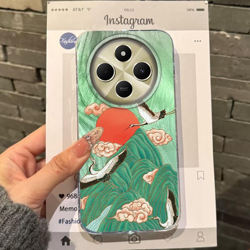 

Чехол для Xiaomi Poco X3pro X5 M6 X6 X3 NFC M5s M6 X7 Pro C75 C61 для девушек и женщин с изображением журавля и благоприятных облаков Высокогорья poco M6 Pro 4G белый