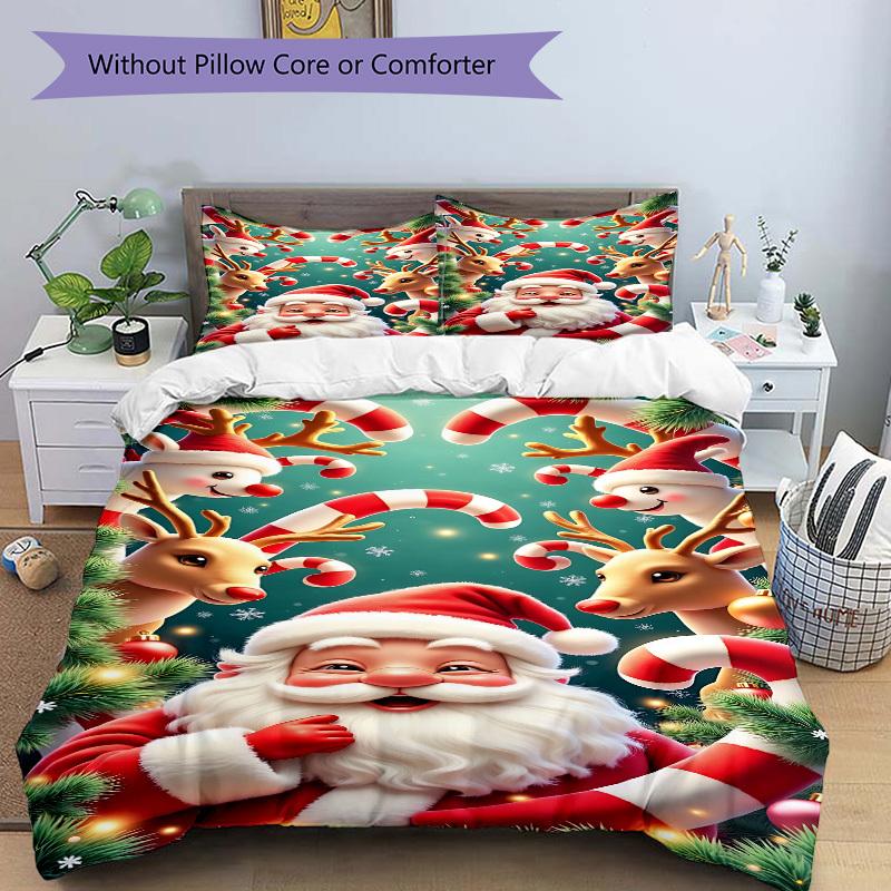3pcs Christmas Santa Claus Duvet Cover Set - Includes 1 Duvet Cover and 2 Pillowcases, No Quilt Core, All-Season Home Decor Yy251111072