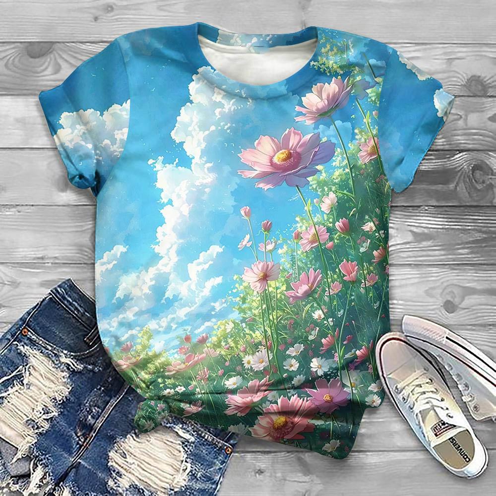 Summer Fashion Floral 3D Print T-shirts Women Streetwear Casual Famale Short Sleeve T Shirt O-neck Tees Tops Clothing