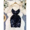 Birthday Gathering Party Small Dress Women's Formal Dress Classy Exquisite Socialite Elegant Sequins Velvet Spaghetti Straps Dress