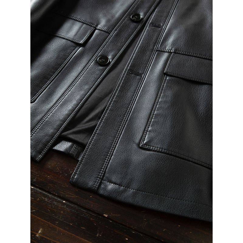 Classic Reputation! Lychee-Patterned Faux Leather! Export Surplus Men's Autumn Business Lapel Jacket Leather Coat