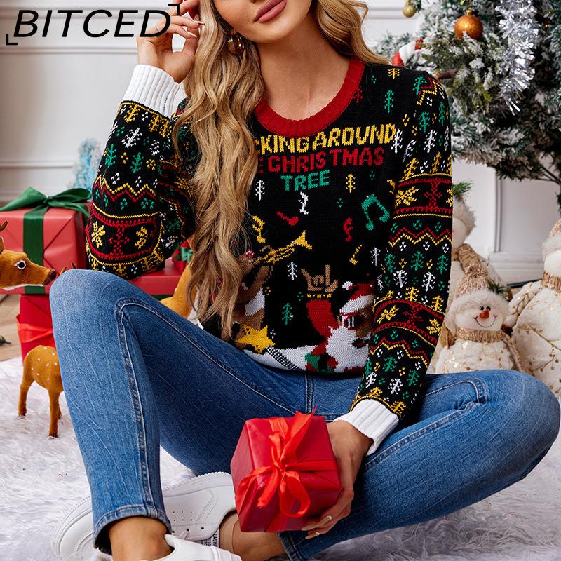BITCED Renifer Żakard Kolekcja Świąteczna Jesień/Zima Sweter Dzianinowy Święty Mikołaj