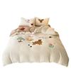 Cartoon Lamb Fleece Four-Piece Set Thickened Milk Fleece Bed Sheet Quilt Cover Coral Fleece Fleece Bedding