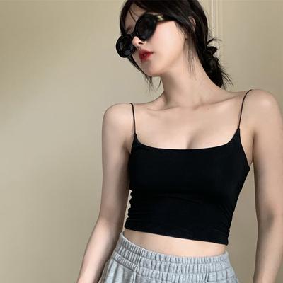 Einfarbige koreanische Hosenträger mit Hosenträgerboden-Design und Brustpolster, kurze Tanktops