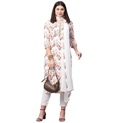 Gosriki Women' Cotton Blend Printed Kurta And Pant With Dupatta Set (KalepingWhite LGs White Large)
