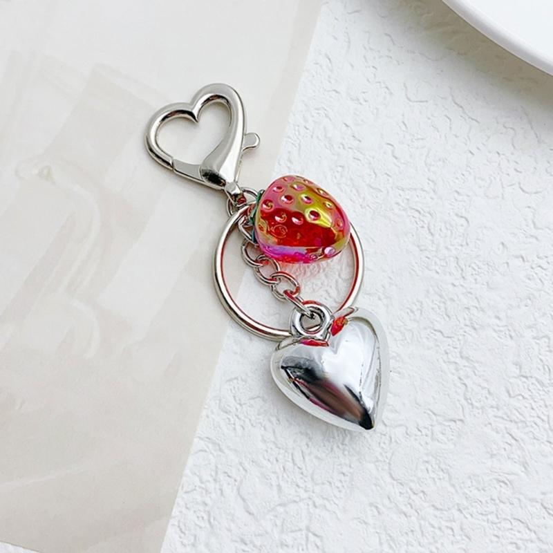 Strawberry/Tomato Heart Key Pendant Stylish Keyring Backpacks and Purses Charm Accessory Fashionable Keychain Ornament