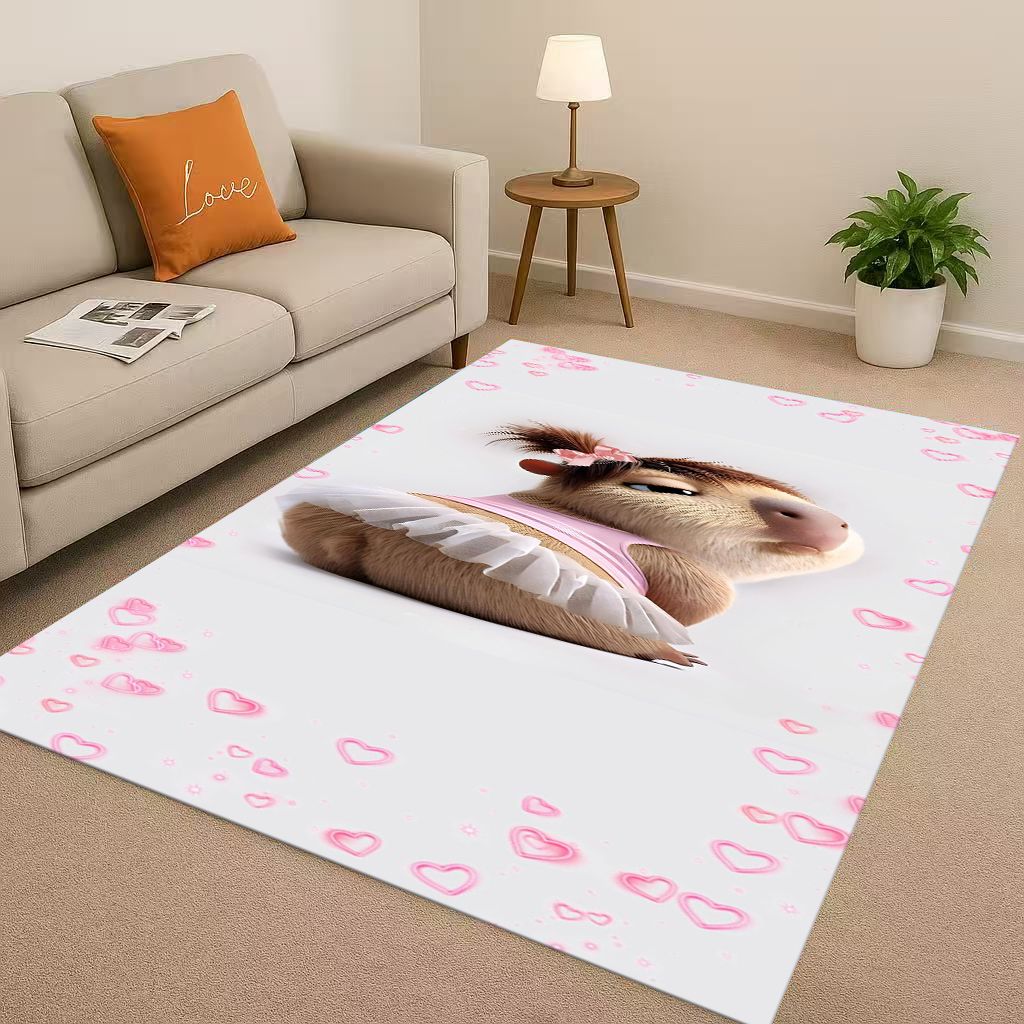 Kawaii Capybara Kunst Cartoon Wohnzimmer Rutschfester Teppich Weicher Teppich für Schlafzimmer Spielzimmer Sofa, Leicht zu Reinigen Heimdeko Fußmatte