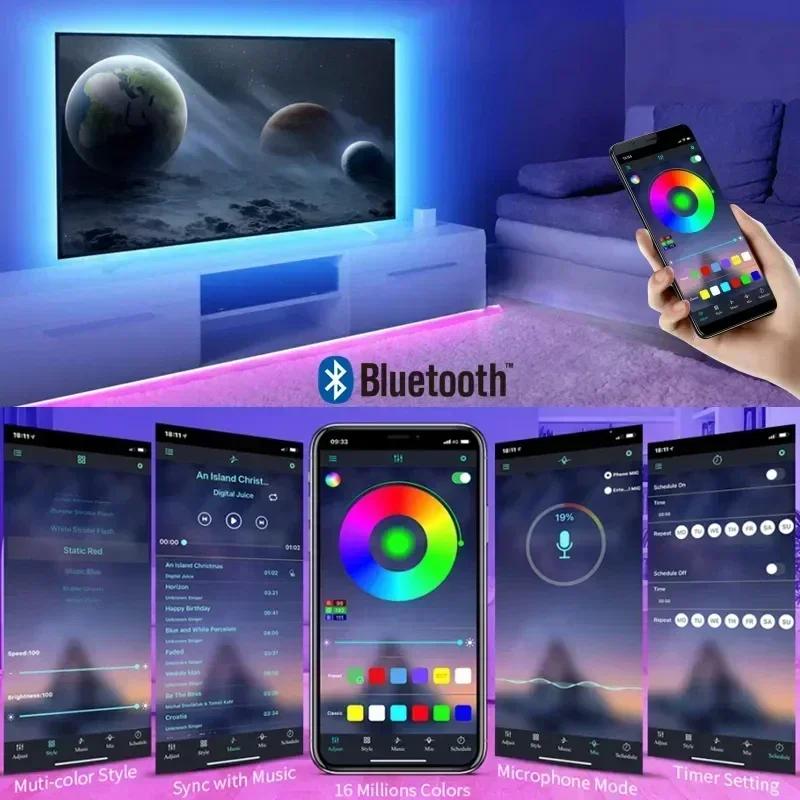 RGB LED Strip Light 5V USB – SMD 5050 Flexible Diode Tape with Bluetooth APP Music Sync & 24-Key Remote for Home Christmas Decoration