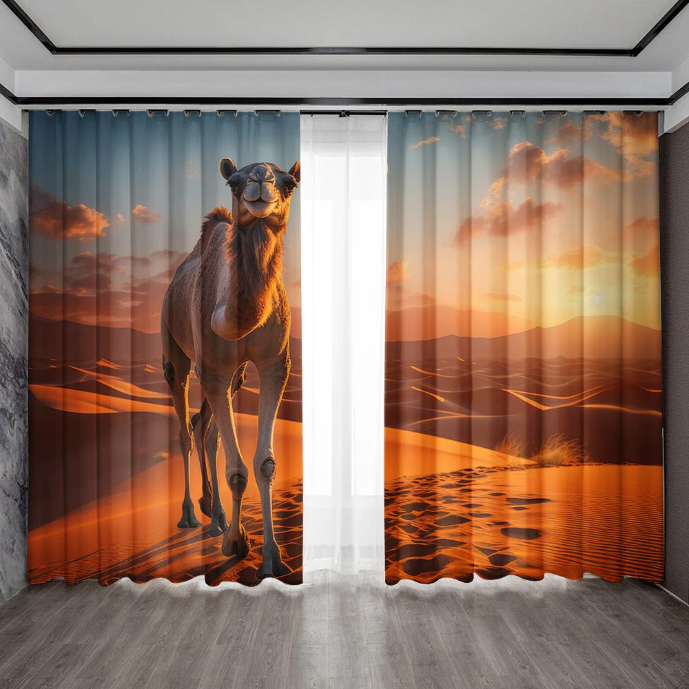 2PC Home Decoration Curtains, Desert Background With Pole Pocket Curtains, Kitchen, Coffee Shop, Living Room, Balcony, Garden
