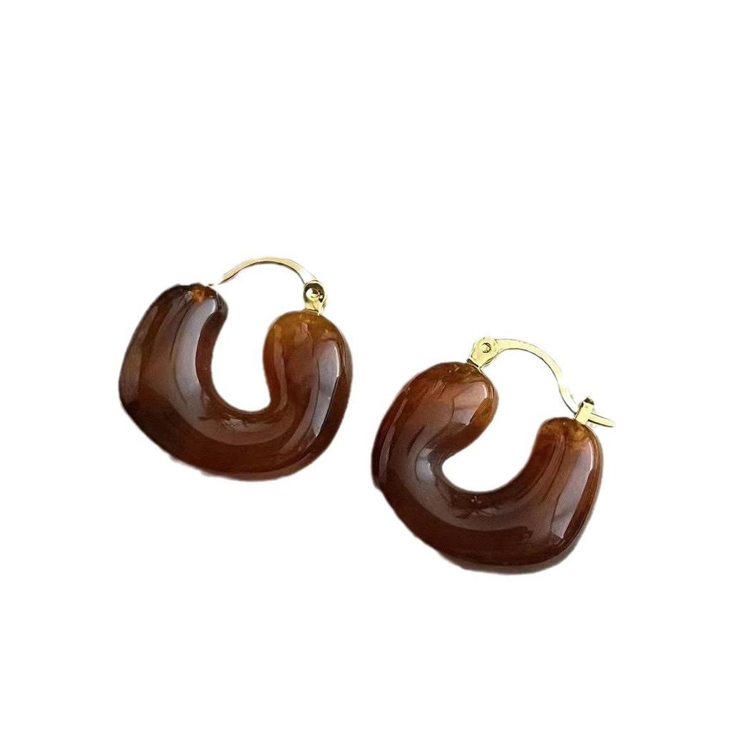 Maillard Amber Exaggerated Personality Fashionable Retro Earrings Medieval Earrings Women'S Niche High-End Stud Earrings