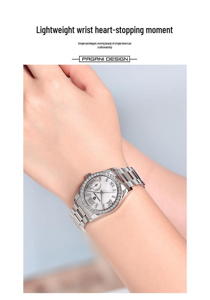 PAGANI DESIGN Damen-Uhr 32MM Wasserdicht Edelstahl mit Diamant-Zifferblatt und Kalender